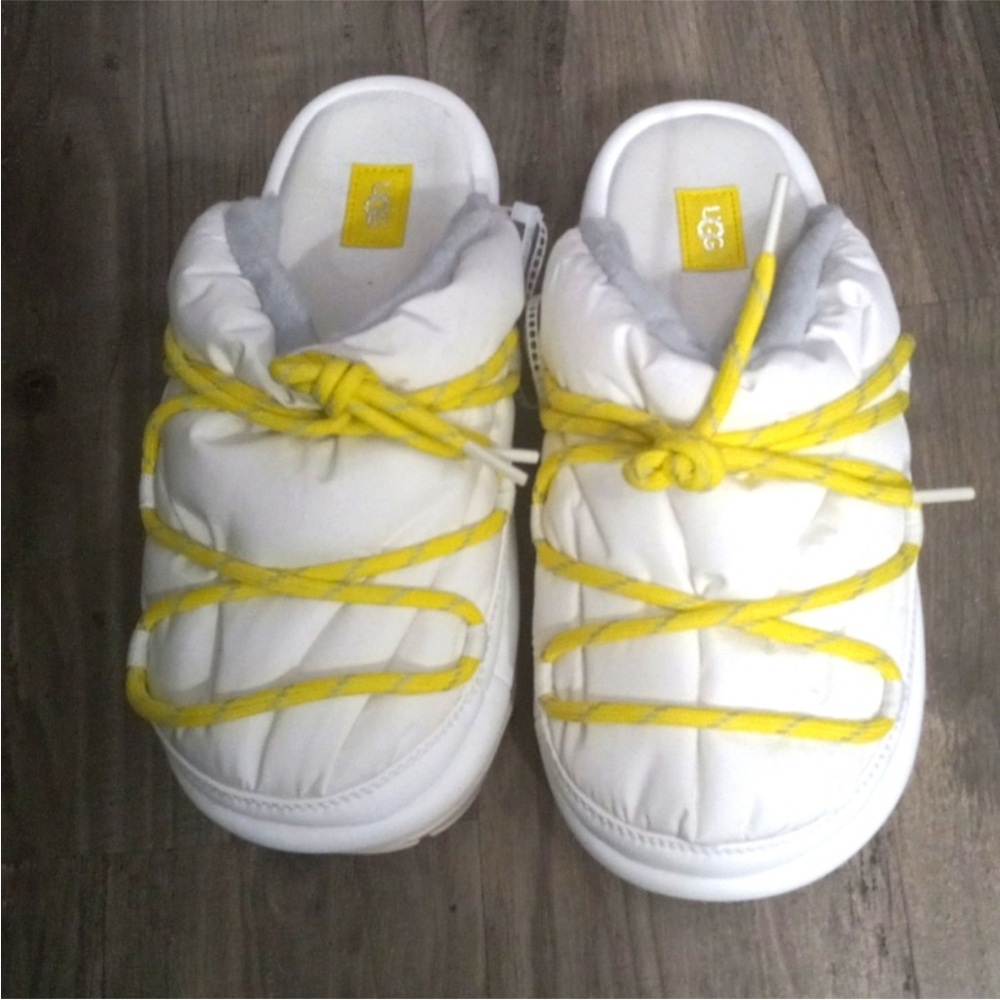 UGG White and Yellow platform slip ons